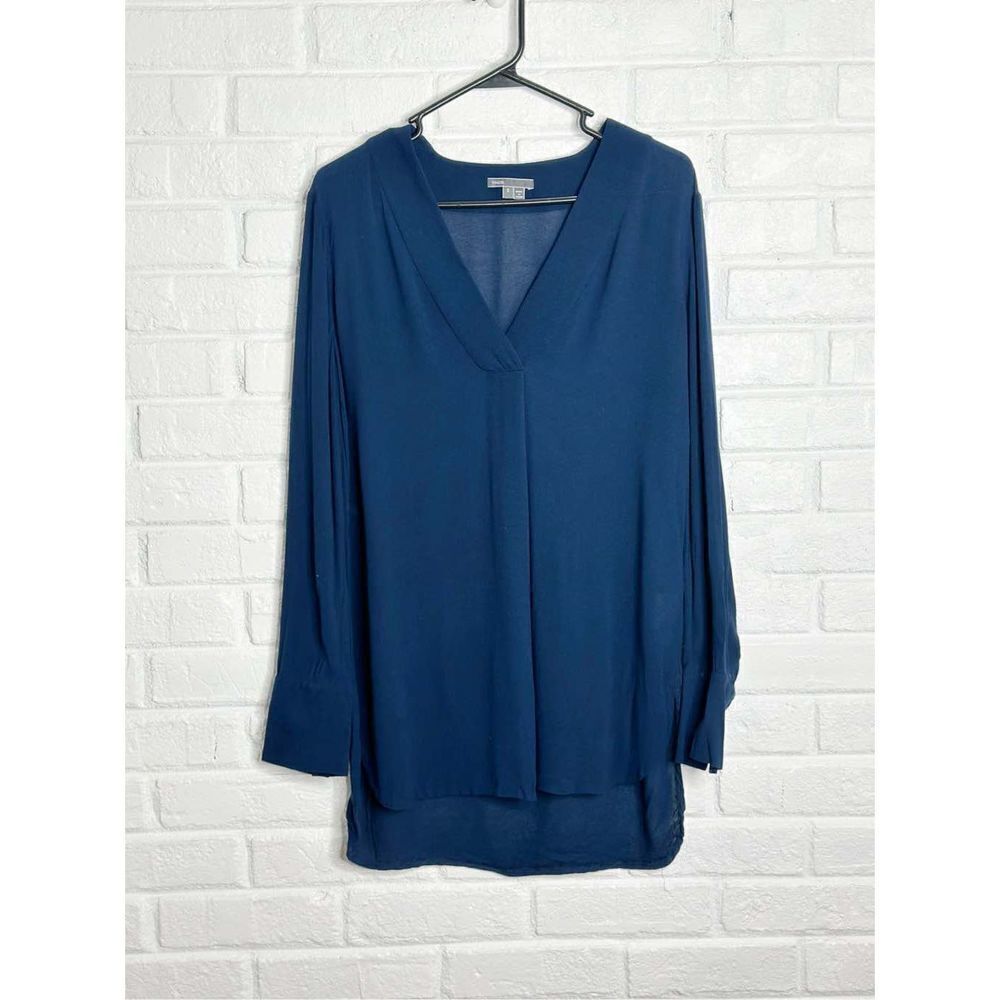 Vince V-Neck Long Sleeve Tunic Top‎ Blue Rayon size Small